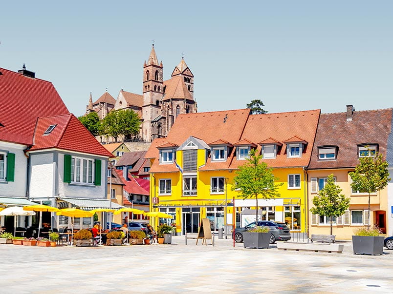 The market square and cathedral in Breisach, Germany